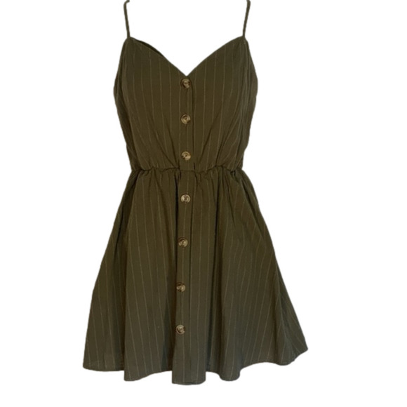 Purple Snow Dresses & Skirts - Purplesnow olive green stripe button front dress